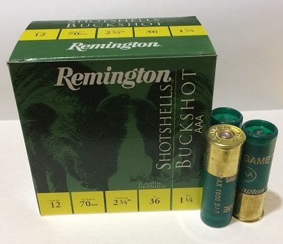 REMINGTON 12 G 34GR (25 PELLET) BUCKSHOT AAA (250 ROUNDS)