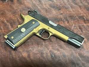 WILSON COMBAT 1911 X-TAC 9MM, 10 SHOT CASED WITH TWO MAGS BURNT BRONZE FINISHED FRAME FIBER OPTIC FRONT SIGHT COUNTER SUNK CROWN