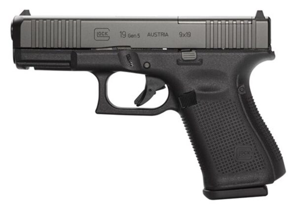 Glock G19 Gen 5 MOS Compact 9mm, 4" Barrel, Fixed Sights, Front Serrations, Ambi Slide Stop, 3x15rd Mags