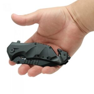 ELITEDGE® STAINLESS STEEL TACTICAL RESCUE KNIFE BLACK 8″